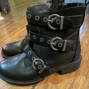 Black Buckle Combat Boots Wide Width